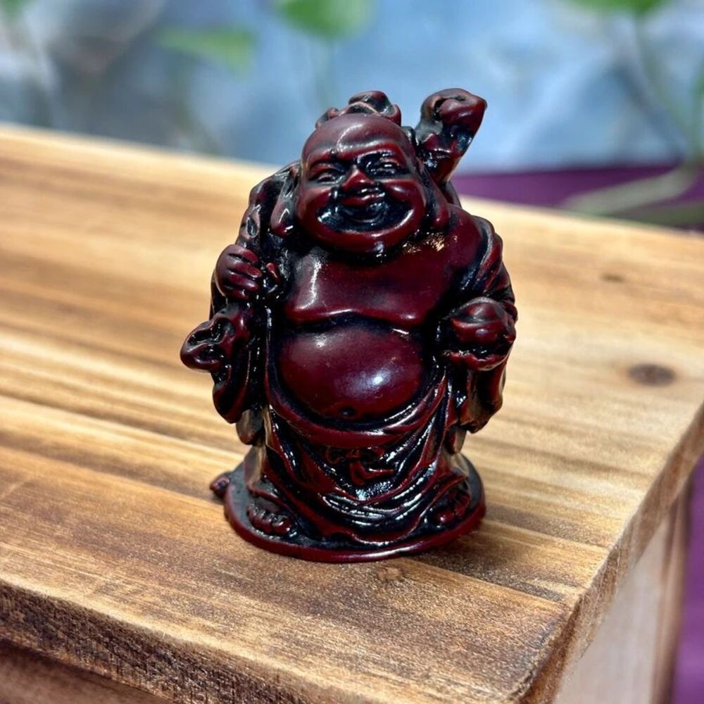 VTG Lucky Happy Buddha Miniature Figurine Feng Shui Red Resin